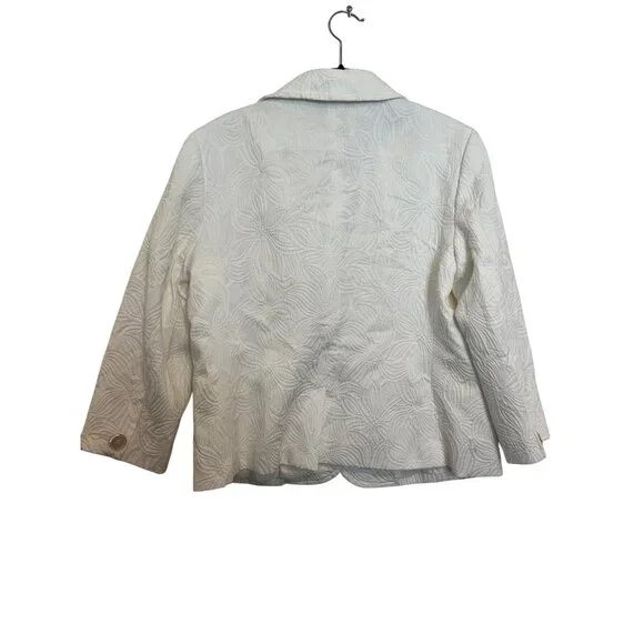 Talbots Floral Textured Blazer Jacket Women’s Size 14 White Button-Front - Picture 3 of 5